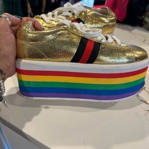 Cape Robbin Gold Sneakers with Colorful Soles